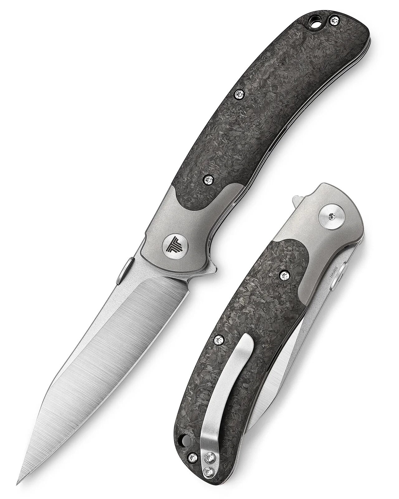 Trivisa UMa-05  | Titanyum Destek ve Başparmak Sapı | Karbon Fiber Saplar | S35VN Çelik Çakı | TY07-CT-S