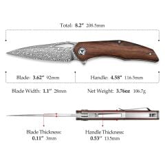 Trivisa Taurus-01i | Liner Lock | Demir Ağacı Sap | 110 Katmanlı Damascus Çelik Çakı | SY04-IW-D
