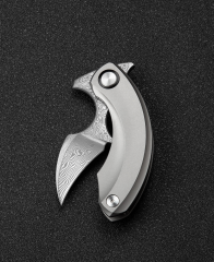 BESTECH Strelit | Titanyum Sap | Damascus Çelik Mini Çakı | BT2103G
