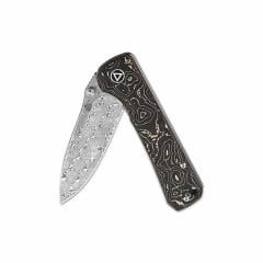 QSP Hawk | Bakır Folyo Karbon Fiber Sap | Liner Lock | Lamine Damascus Çelik | QS131-S
