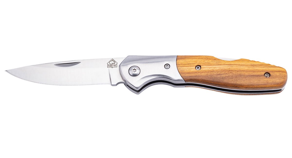 PUMA TEC Pocket Knife, Olive Wood With Clip