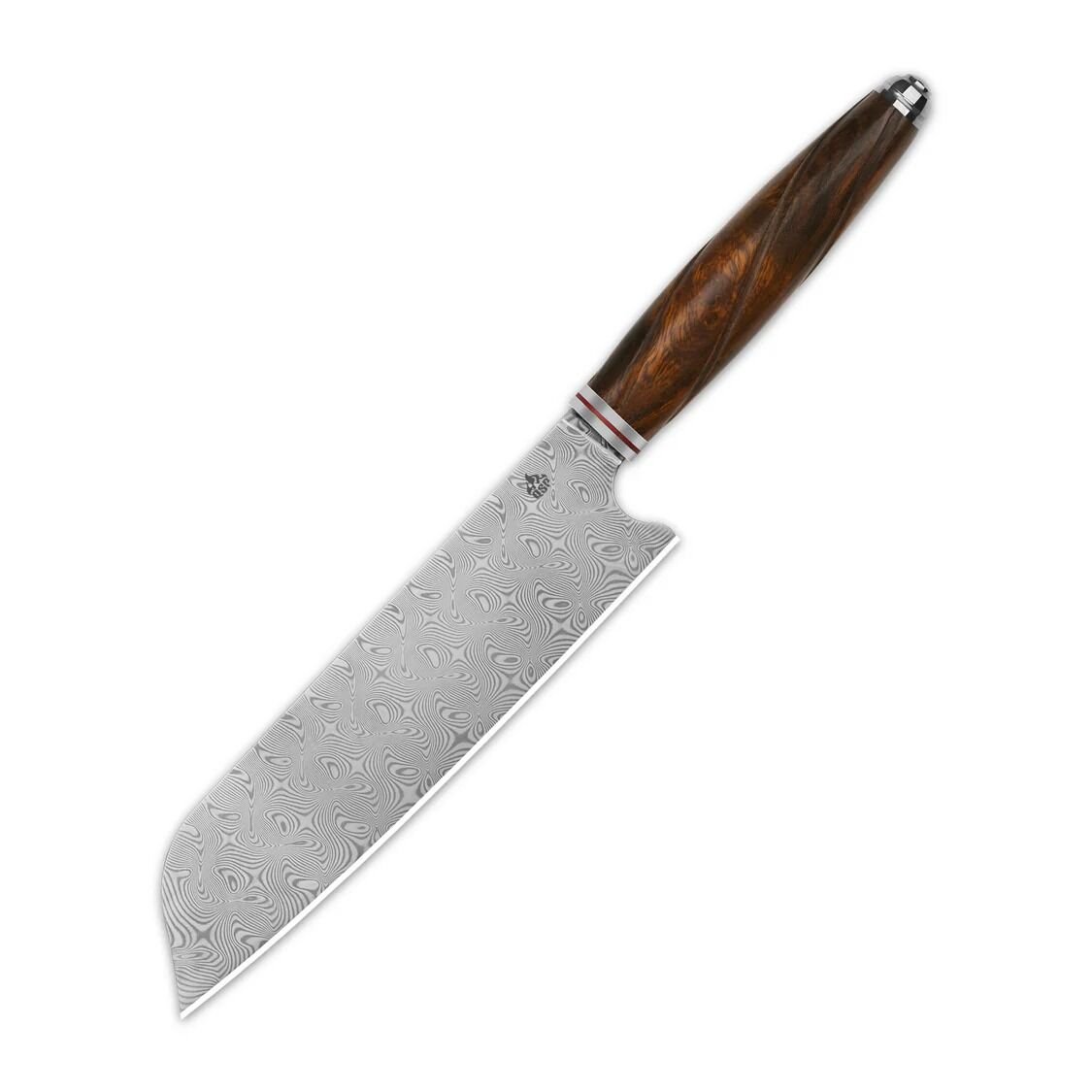 QSP Mutfak Bıçağı | Santoku | Çöl Demiri Ahşap Sap | Lamine Damascus Çelik | Mulan Serisi Şef Bıçağı | QS-KK-002B
