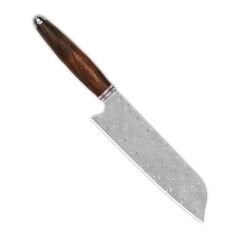 QSP Mutfak Bıçağı | Santoku | Çöl Demiri Ahşap Sap | Lamine Damascus Çelik | Mulan Serisi Şef Bıçağı | QS-KK-002B