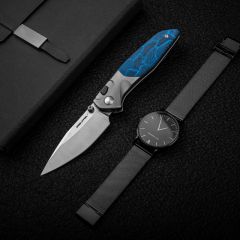 Hoeft | S35VN | Titanium & Blue Damascus G10 | 7901DB