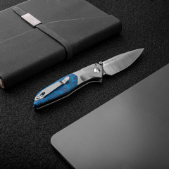 Hoeft | S35VN | Titanium & Blue Damascus G10 | 7901DB