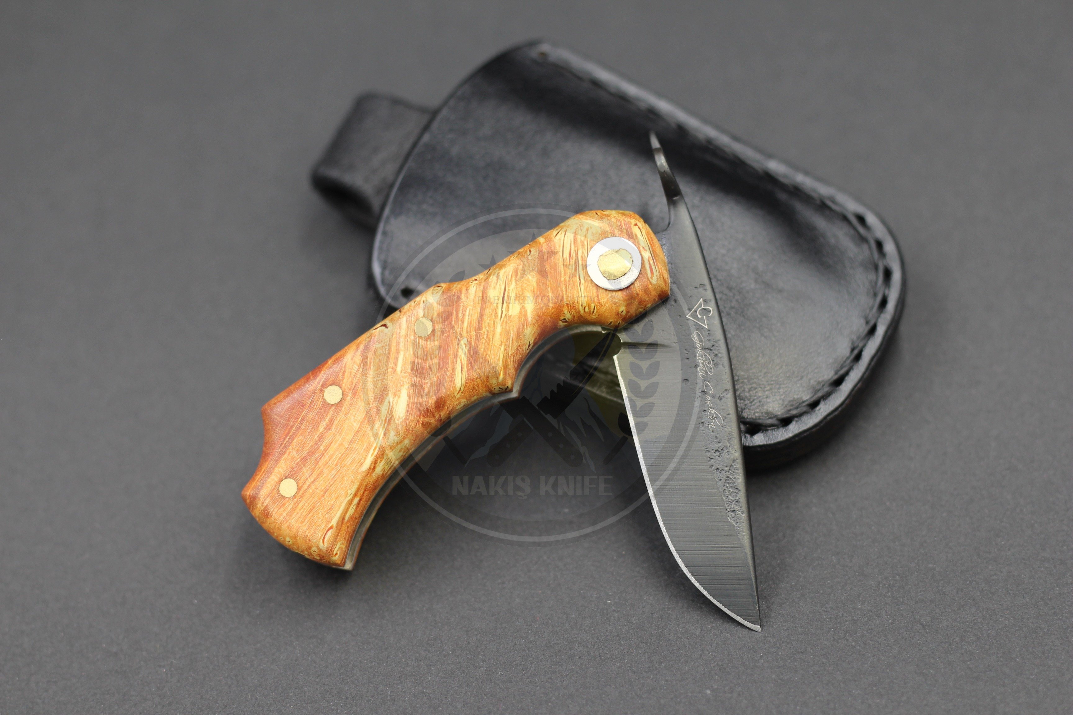 Stabilize Mapple Burl Ağacı Sap Kuyruk Milli Bushcraft Namlu Mini Çakı