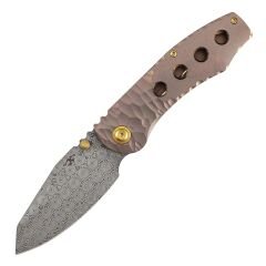 Kansept Caveman | Gül Altın Eloksallı ve Taşlanmış Titanyum, CNC İşlenmiş Kaya Desenli Sap | Damascus Çelik Çakı | K1110A6
