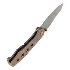 Kansept Caveman | Gül Altın Eloksallı ve Taşlanmış Titanyum, CNC İşlenmiş Kaya Desenli Sap | Damascus Çelik Çakı | K1110A6