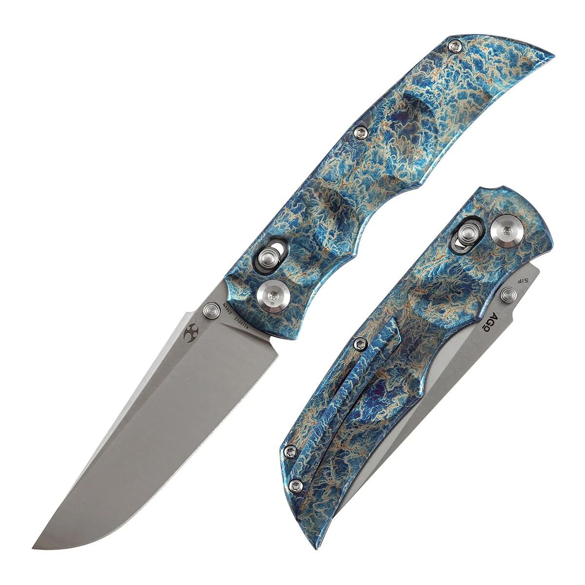 KANSEPT SIF | Çapraz Kilitli | Çukur Desenli ve Yıldırım Çarpması Görünümlü Titanyum Sap | CPM S35VN Çelik Çakı | K1100V2