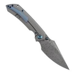 KANSEPT Fenrir | Frame Lock | Kumlanmış Titanyum, Mikro Frezelenmiş Su Dalgası Dokulu Sap | Damascus Çelik Çakı | K1034C4