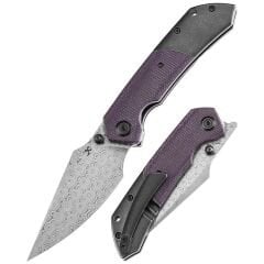 KANSEPT Fenrir | Siyah Kaplama Titanyum ve Mor Mikarta Sap | Damascus Çelik Çakı | K1034Z2