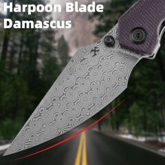 KANSEPT Fenrir | Siyah Kaplama Titanyum ve Mor Mikarta Sap | Damascus Çelik Çakı | K1034Z2