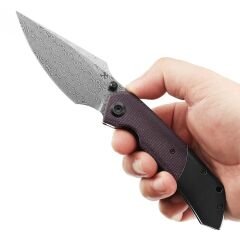 KANSEPT Fenrir | Siyah Kaplama Titanyum ve Mor Mikarta Sap | Damascus Çelik Çakı | K1034Z2