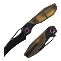 Kansept QTRO | Çapraz Kilit | Siyahlaştırılmış Titanyum ve Amber Pei/Ultem Kakma Sap | Elmax Çelik Çakı | K1118VH1