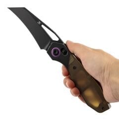 Kansept QTRO | Çapraz Kilit | Siyahlaştırılmış Titanyum ve Amber Pei/Ultem Kakma Sap | Elmax Çelik Çakı | K1118VH1