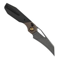 Kansept QTRO | Çapraz Kilit | Bronz Eloksallı Titanyum ve Fitilli Karbon Fiber ve G10 Kakma Sap | Damascus Çelik Çakı | K1118VH2