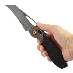 Kansept QTRO | Çapraz Kilit | Bronz Eloksallı Titanyum ve Fitilli Karbon Fiber ve G10 Kakma Sap | Damascus Çelik Çakı | K1118VH2