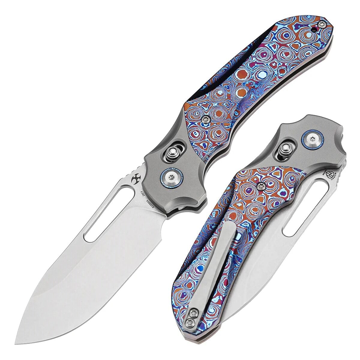 KANSEPT Quasar | Taşlanmış Titanyum ve Timascus Sap | CPM 20CV Çelik Çakı | K1099V4