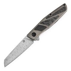 KANSEPT Cru | Bronz Eloksallı Titanyum ve Dimi Karbon Fiber Sap | Damascus Çelik Çakı | K1092A4