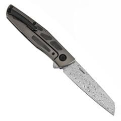 KANSEPT Cru | Liner Kilitli | Bronz Eloksallı Titanyum ve Dimi Karbon Fiber Sap | Damascus Çelik Çakı | K1092A4