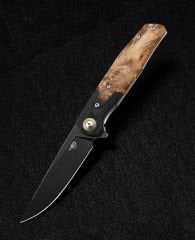 BESTECH ASCOT BG19E Karbon Fiber Ve G10 + Lightburl Ahşap Saplı Ara Katman 14C28N Çelik Çakı