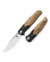BESTECH ASCOT BG19D Ara Katman Karbon Fiber Ve G10 + Lightburl Ahşap Sap 14C28N Çelik Çakı