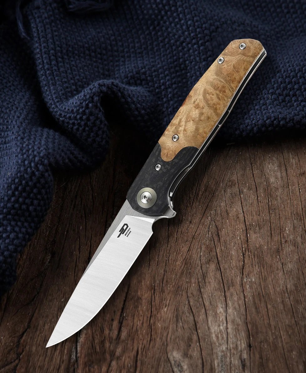 BESTECH Ascot | Karbon Fiber + G10 + Lightburl Ahşap Sap | 14C28N Çelik Çakı | BG19D