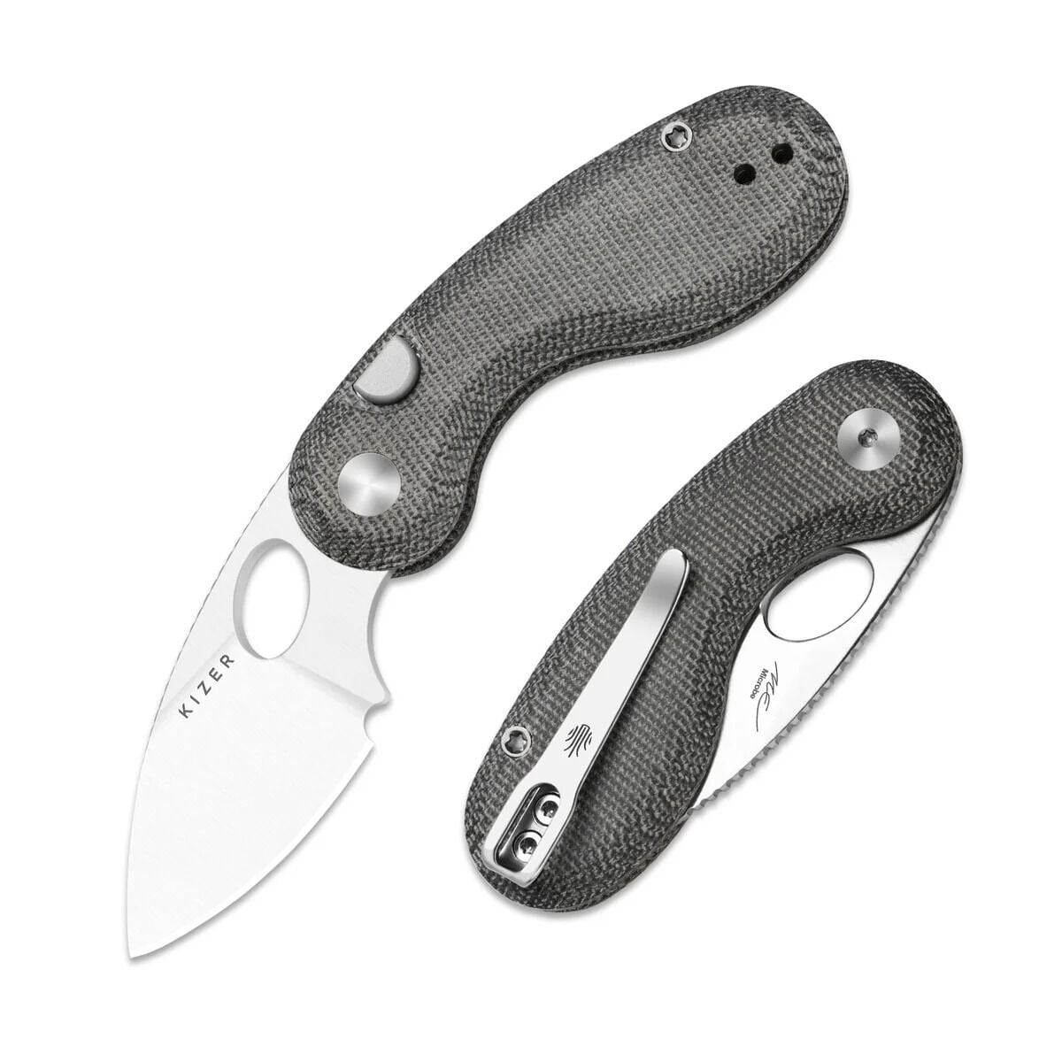 Kizer Microbe™ | Button Liner Lock™ | Norplex UltreX™ Micarta | 14C28N | KizerV™ 2742A2