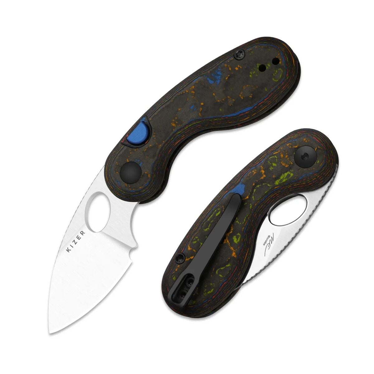 Kizer Microbe™ | Button Liner Lock™ | M390 | Camo Carbon 80's | KizerB™ 2742A1