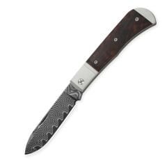Kizer Trestle D | Acid-washed Damascus | Aluminum & Leopardwood | Slip Joint | KizerV™ 3760A3