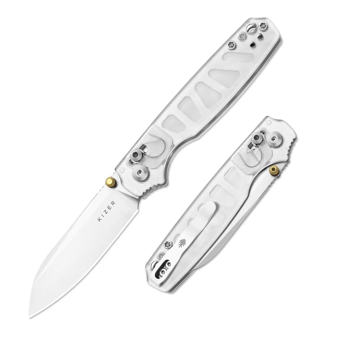 Kizer Pokiman CS | Clutch Lock™ |Sheepsfoot | Four-Finger Full Grip | Clear Acrylic | KizerV™ 3789A5