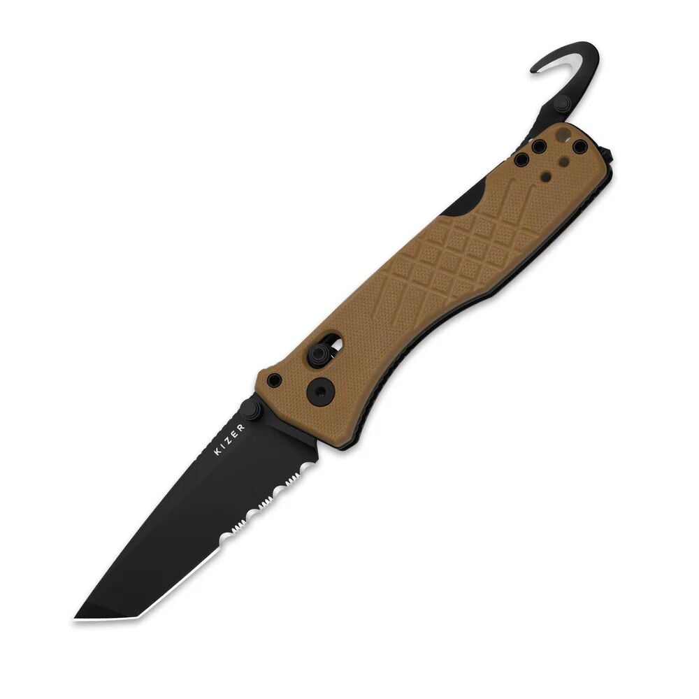 Kizer Aegis T | Partially-Serrated Edge | Clutch Lock™ | Rescue Hook & Glass Breaker | KizerV™ 3774CTA3