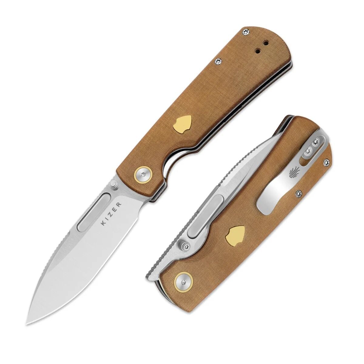 Kizer Retro | Pirinç + Micarta Sap | Nitro V Çelik Çakı | V4726A1