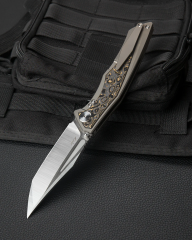 BESTECH Togatta | Titanyum + Damascus Desenli Bakır Karbon Fiber Kakma Sap | M390 Çelik Çakı | BT2102G