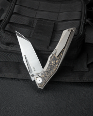 BESTECH Togatta | Titanyum + Damascus Desenli Bakır Karbon Fiber Kakma Sap | M390 Çelik Çakı | BT2102G