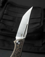 BESTECH Togatta | Titanyum + Damascus Desenli Bakır Karbon Fiber Kakma Sap | M390 Çelik Çakı | BT2102G