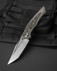 BESTECH Togatta | Titanyum + Damascus Desenli Bakır Karbon Fiber Kakma Sap | M390 Çelik Çakı | BT2102G