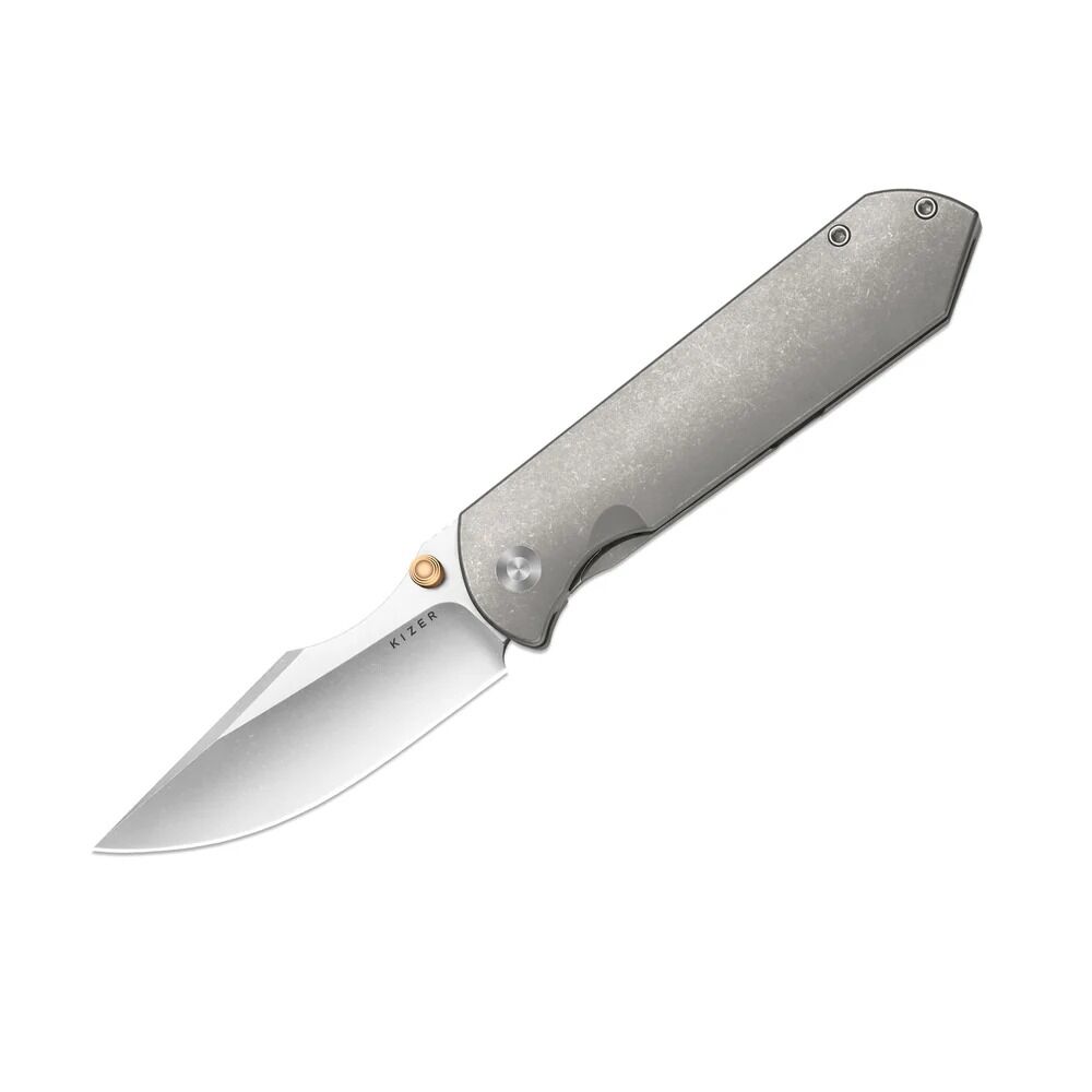 Kizer Harpoon Fold | Elmax + Hollow Grind + Stonewashed | FRAME LOCK | Titanium | KizerB™ 4784A1