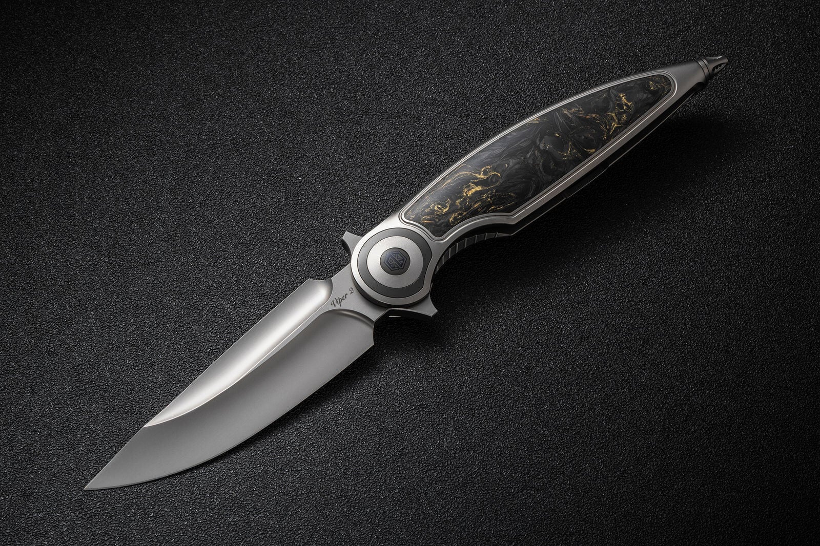Rike Knife Viper 2-B Düz/Altın Karbon Fiber-P/GCF Cep Çakısı