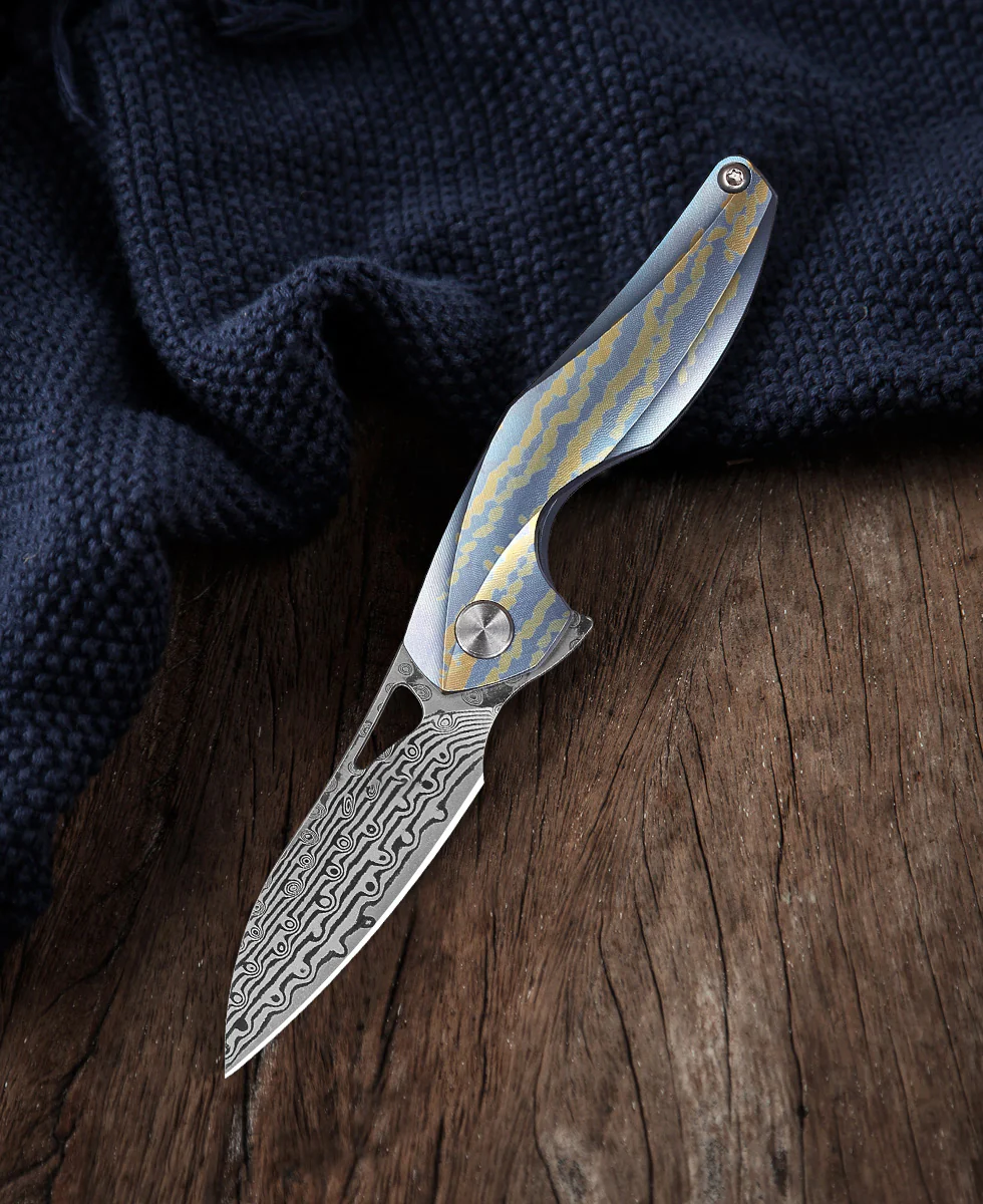 BESTECH THE RETICULAN BT1810L Titanyum Sap Damascus Çelik Mini Çakı
