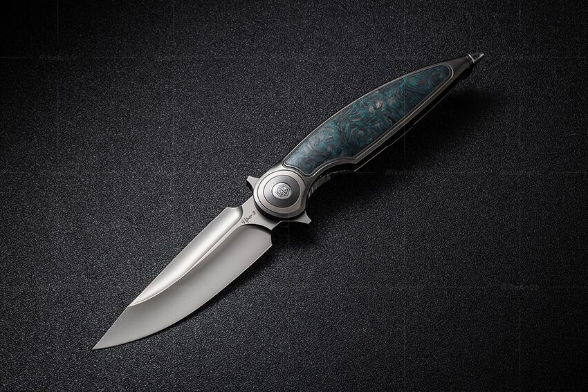 Rike Knife RK-Viper 2-A-P/GrCF Plain Titanium Integral Handle With Green Carbon Fiber Inlay Bohler M398 Çakı