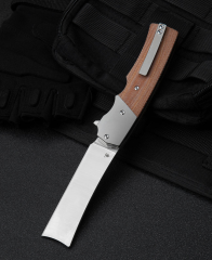 BESTECH İSPANYOL UÇLU Jilet BT2101B Titanyum+Doğal Kanvas Micarta Sap: 3.79'' M390 Bıçak
