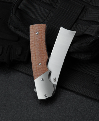 BESTECH İSPANYOL UÇLU Jilet BT2101B Titanyum+Doğal Kanvas Micarta Sap: 3.79'' M390 Bıçak