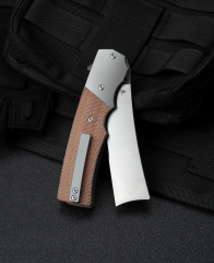BESTECH İSPANYOL UÇLU Jilet BT2101B Titanyum+Doğal Kanvas Micarta Sap: 3.79'' M390 Bıçak