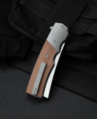 BESTECH İSPANYOL UÇLU Jilet BT2101B Titanyum+Doğal Kanvas Micarta Sap: 3.79'' M390 Bıçak