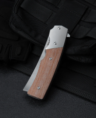 BESTECH İSPANYOL UÇLU Jilet BT2101B Titanyum+Doğal Kanvas Micarta Sap: 3.79'' M390 Bıçak