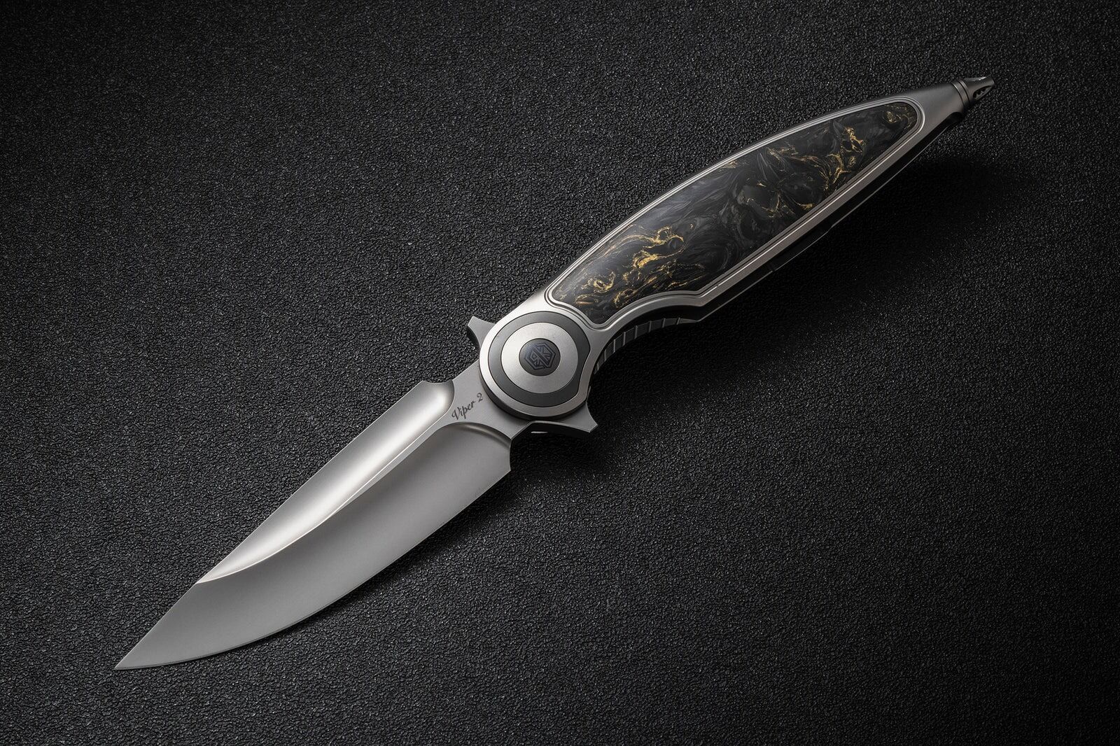 Rike Knife Viper 2-A-P/GCF Plain Titanium Hadle With Gold Carbon Fiber Inlay Bohler M398 Çakı