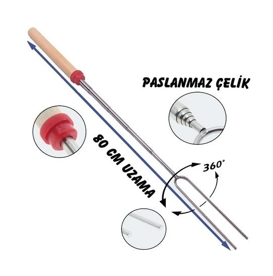TELESKOBİK BARBEKÜ ÇATALI Kırmızı