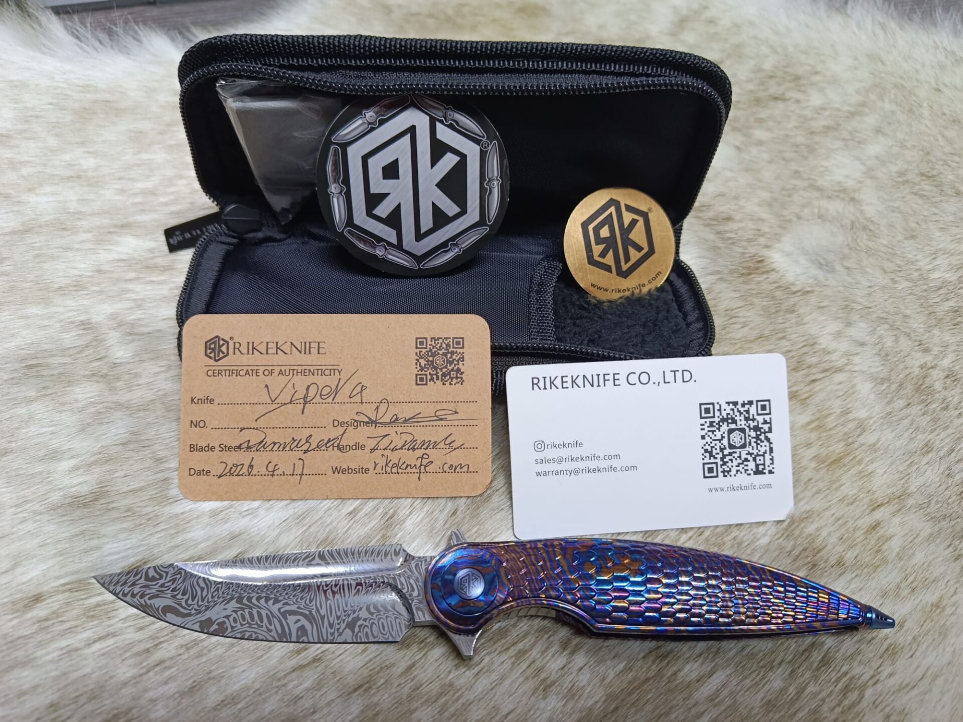 Rike Knife Viper 4-A Sınırlı Üretim Timasteel Entegre Saplı Damasteel Cep Çakısı