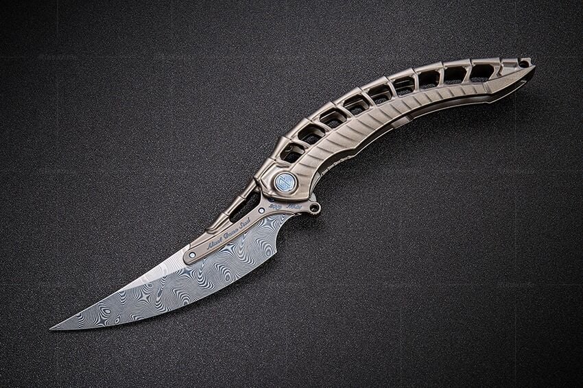 Rike Rk Alien4-DG &(Rk PT-B) | Koyu Gri Titanyum Sap | Damascus Çelik Çakı | RK-12261-1